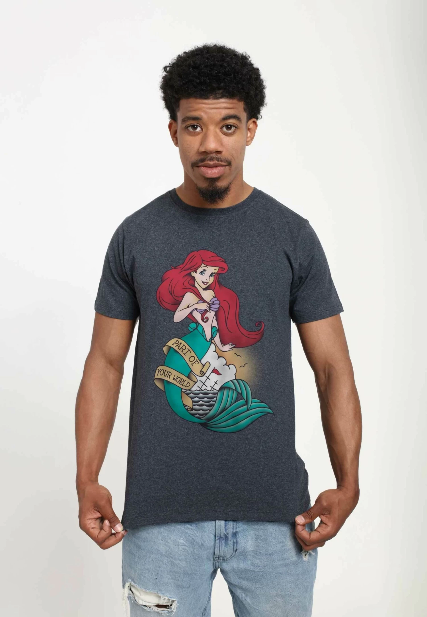 Disney The Little Mermaid Sailor Ariel Unisex - T-Shirt Print - Melange Black - Afbeelding 4