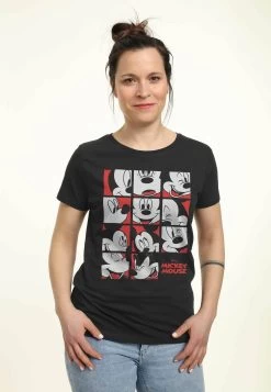 Disney Mickey Classic Mickey Mouse Expression Grid - T-Shirt Print - Black