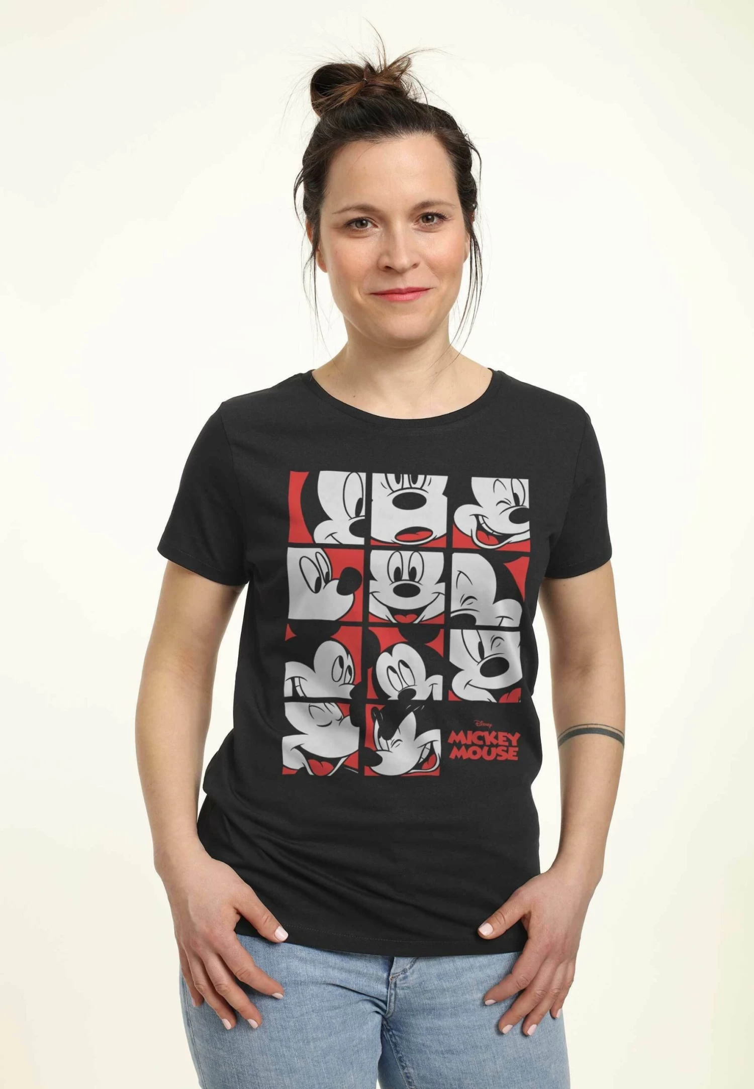 Disney Mickey Classic Mickey Mouse Expression Grid - T-Shirt Print - Black