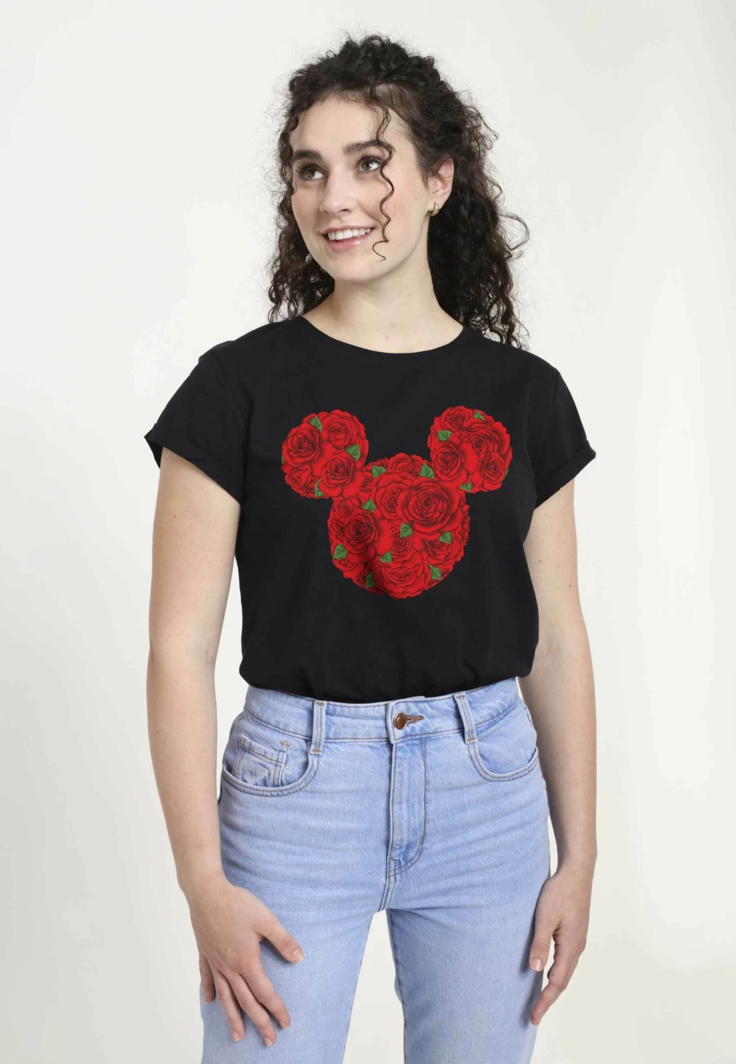 Disney Mickey Classic Mickey Mouse Roses - T-Shirt Print - Black - Afbeelding 3
