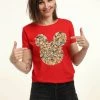 Disney Classic Mickey Floral Mickey Head - T-Shirt Print - Red