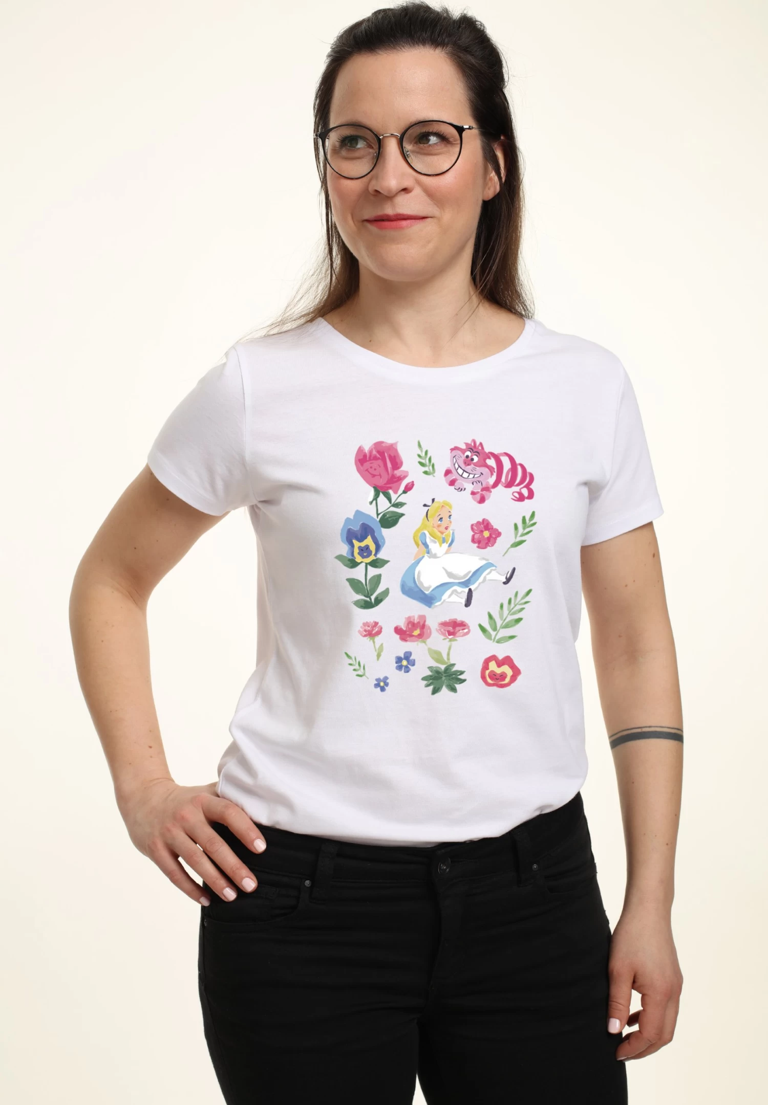 Disney Alice In Wonderland Alice Friends Flowers - T-Shirt Print - White - Afbeelding 4