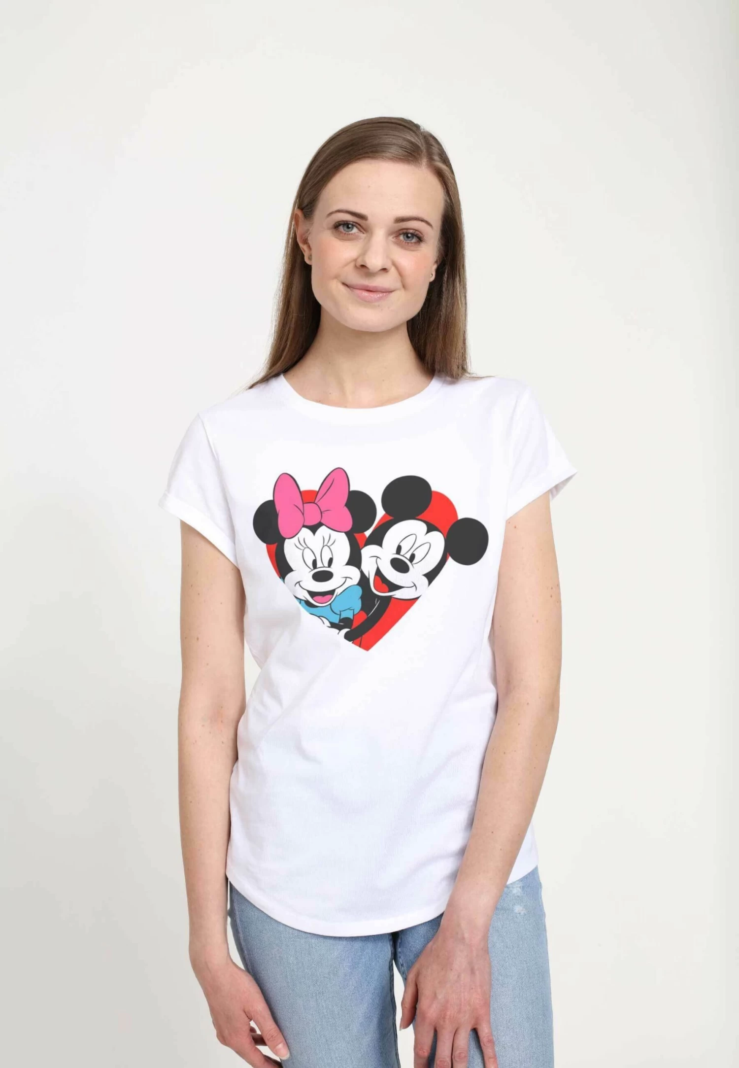 Disney Mickey Mouse Mickey Minnie Heart - T-Shirt Print - White