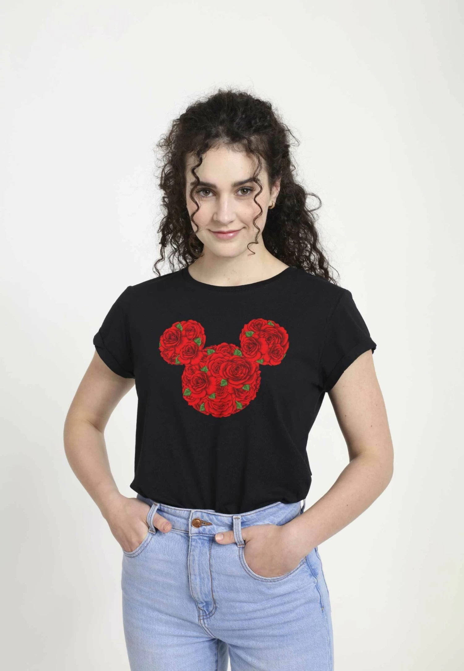Disney Mickey Classic Mickey Mouse Roses - T-Shirt Print - Black - Afbeelding 4