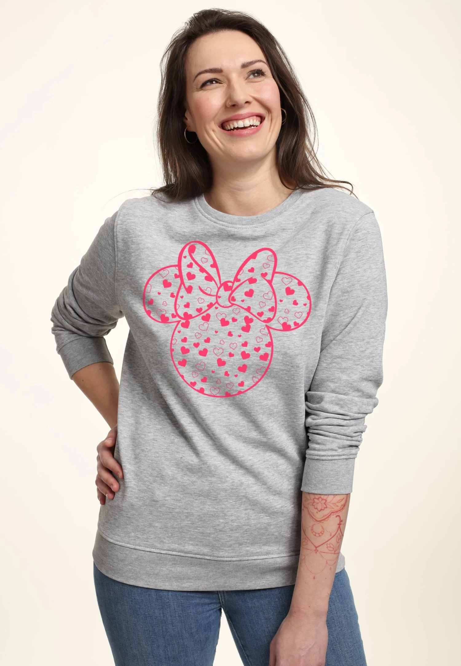 Disney Classic Mickey Minnie Hearts Fill - Sweater - Heather Grey - Afbeelding 3