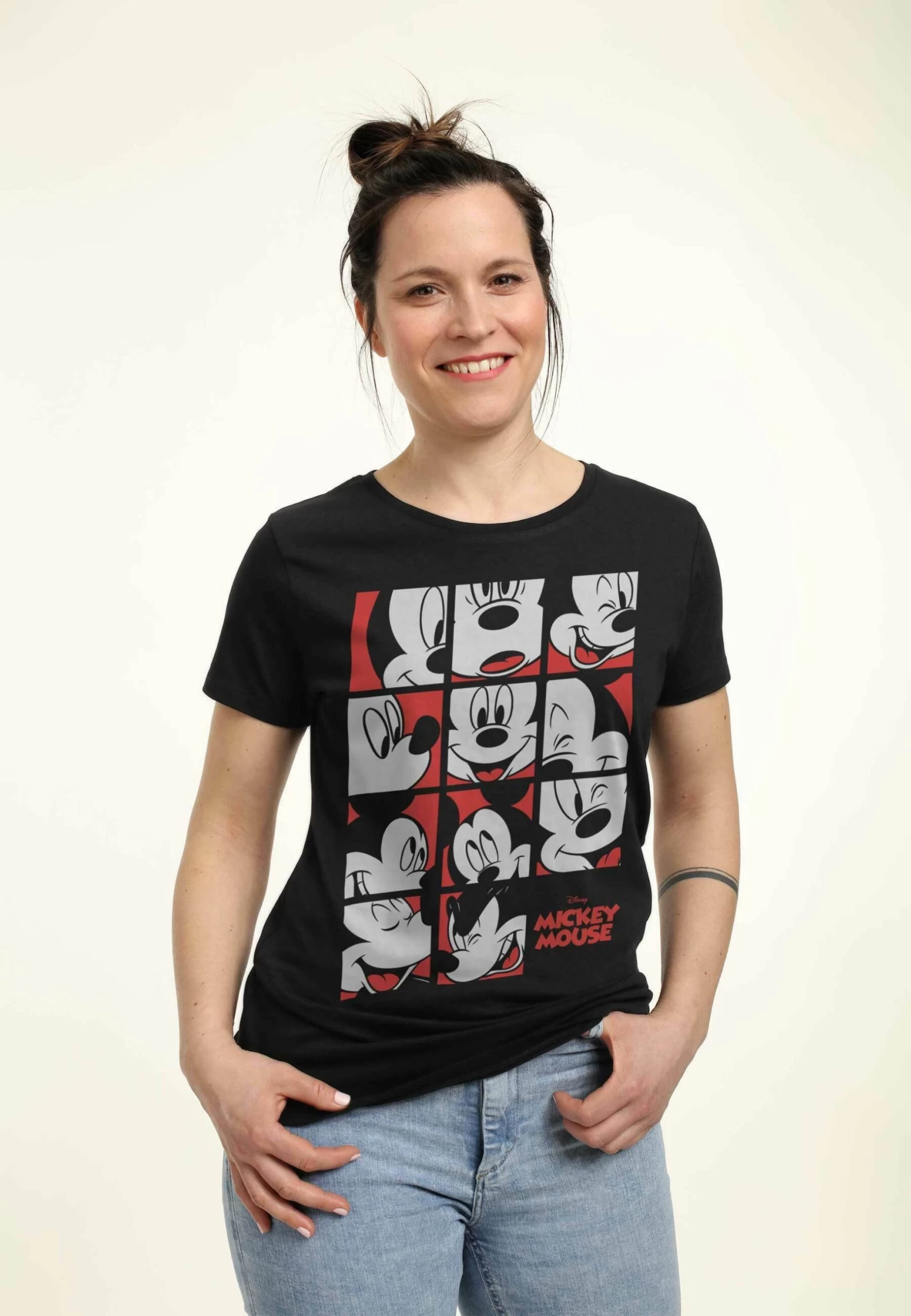 Disney Mickey Classic Mickey Mouse Expression Grid - T-Shirt Print - Black - Afbeelding 3