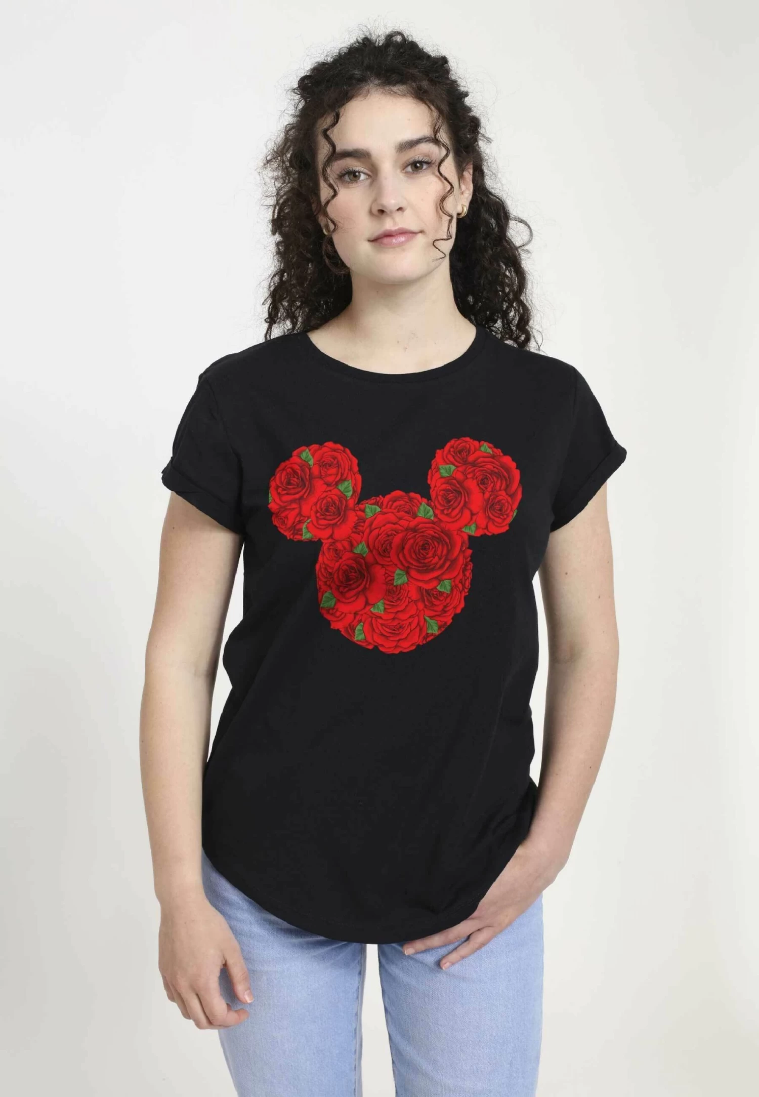 Disney Mickey Classic Mickey Mouse Roses - T-Shirt Print - Black