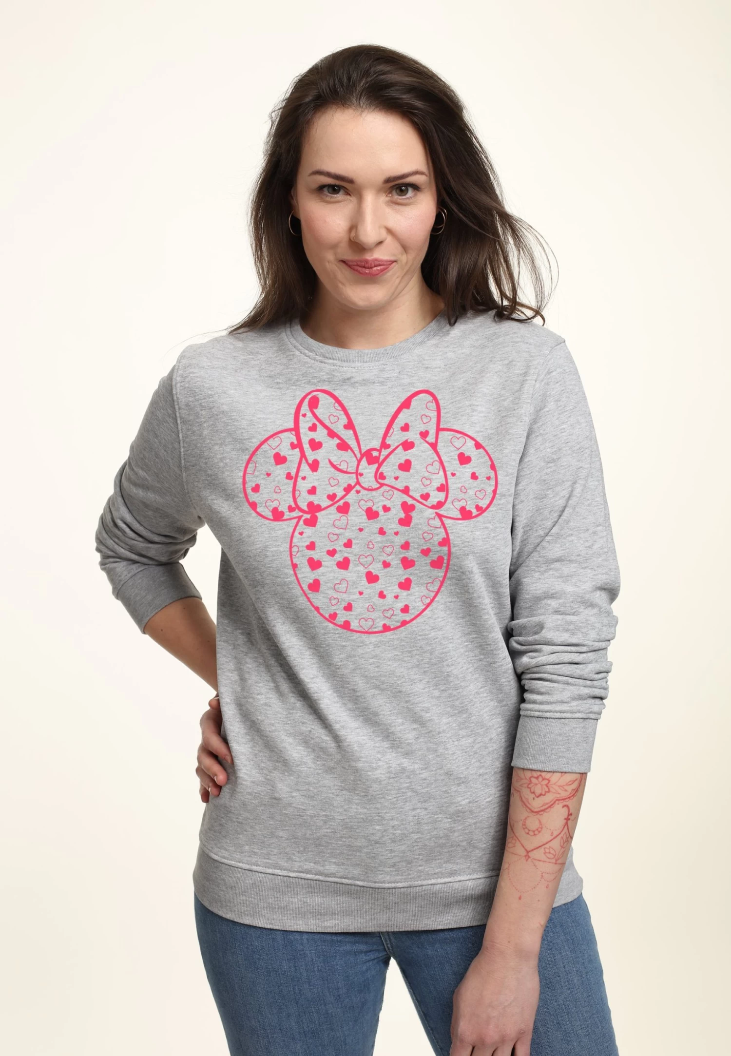 Disney Classic Mickey Minnie Hearts Fill - Sweater - Heather Grey